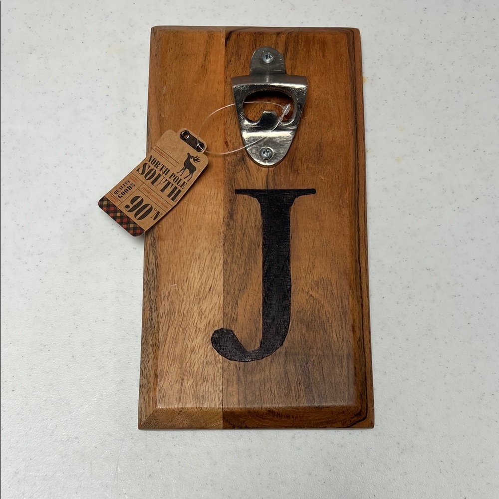 Wooden Bottle Opener with Black J Lettering
